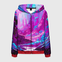 Толстовка 3D на молнии мужская Фиолетовая кислотная абстракция, цвет: 3D-красный