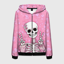 Толстовка 3D на молнии мужская Скелет-милашка, цвет: 3D-черный