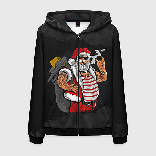 Мужская толстовка на молнии Дед мороз панк / 3D-Черный – фото 1