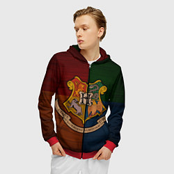 Толстовка 3D на молнии мужская Hogwarts emblem, цвет: 3D-красный — фото 2