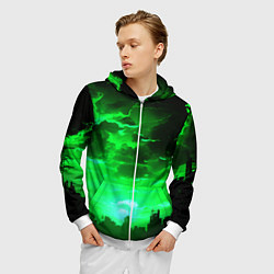Толстовка 3D на молнии мужская Кислотный зелёный закат, цвет: 3D-белый — фото 2
