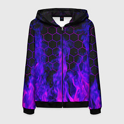 Мужская толстовка на молнии Неоновый огонь и соты