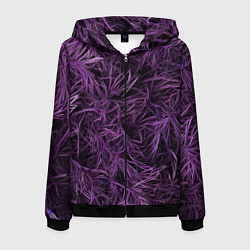 Толстовка 3D на молнии мужская Фиолетовая трава на чёрном фоне, цвет: 3D-черный