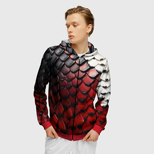 Мужская толстовка на молнии Змеиная броня / 3D-Красный – фото 3