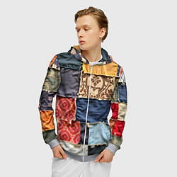 Толстовка 3D на молнии мужская Яркий пэчворк, цвет: 3D-меланж — фото 2