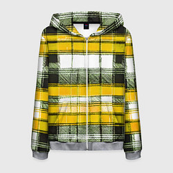 Толстовка 3D на молнии мужская Чёрные полосы на жёлто-белом фоне, цвет: 3D-меланж