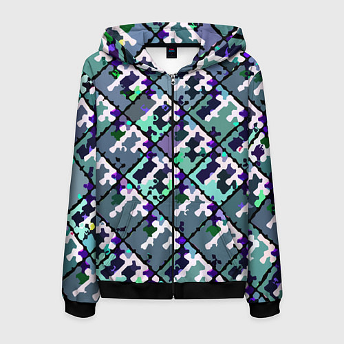 Мужская толстовка на молнии Бирюзовый абстрактный паттерн / 3D-Черный – фото 1