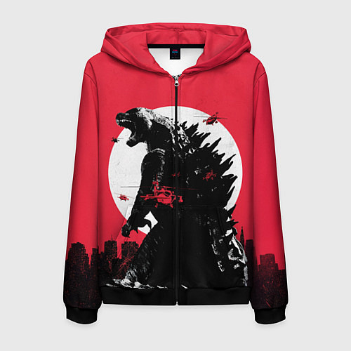 Мужская толстовка на молнии Godzilla destroys the city / 3D-Черный – фото 1