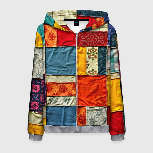 Мужская толстовка на молнии Пэчворк из ярких тканей / 3D-Меланж – фото 1