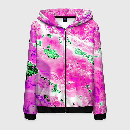 Мужская толстовка на молнии Розово-зелёная абстракция / 3D-Черный – фото 1
