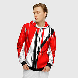 Толстовка 3D на молнии мужская Чёрно-белые вертикальные полосы на красном фоне, цвет: 3D-черный — фото 2
