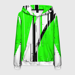 Толстовка 3D на молнии мужская Black and white vertical stripes on a green backgr, цвет: 3D-белый