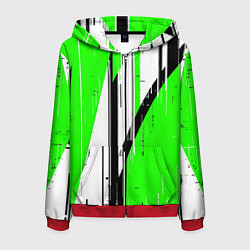 Толстовка 3D на молнии мужская Black and white vertical stripes on a green backgr, цвет: 3D-красный