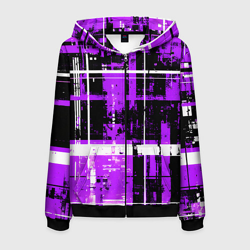 Мужская толстовка на молнии Фиолетово-белый гранж на чёрном фоне / 3D-Черный – фото 1