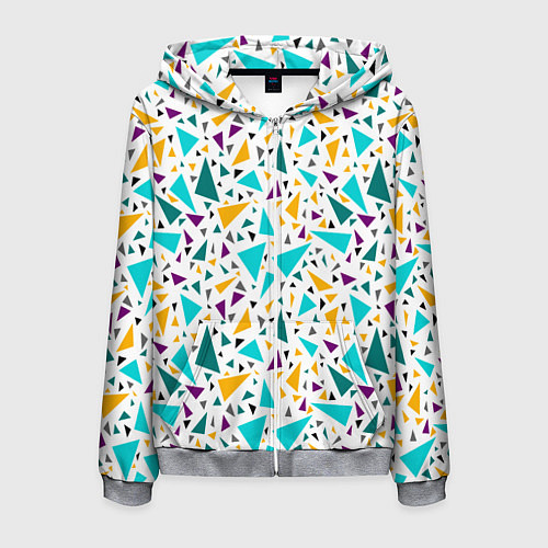 Мужская толстовка на молнии Бирюзовые желтые треугольники на белом / 3D-Меланж – фото 1