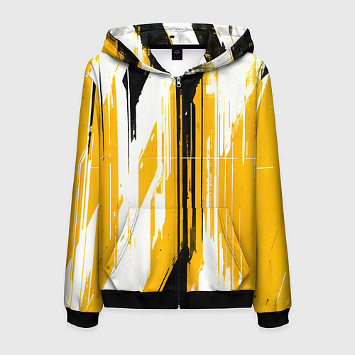 Мужская толстовка на молнии Вертикальные чёрно-белые линии на жёлтом фоне / 3D-Черный – фото 1