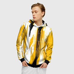 Толстовка 3D на молнии мужская Вертикальные чёрно-белые линии на жёлтом фоне, цвет: 3D-черный — фото 2