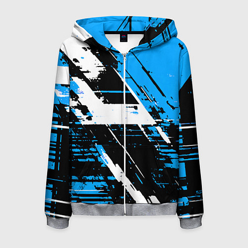 Мужская толстовка на молнии Diagonal black and white stripes on a blue backgro / 3D-Меланж – фото 1