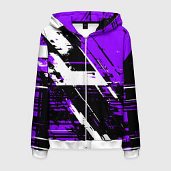 Толстовка 3D на молнии мужская Diagonal black and white stripes on a purple backg, цвет: 3D-белый