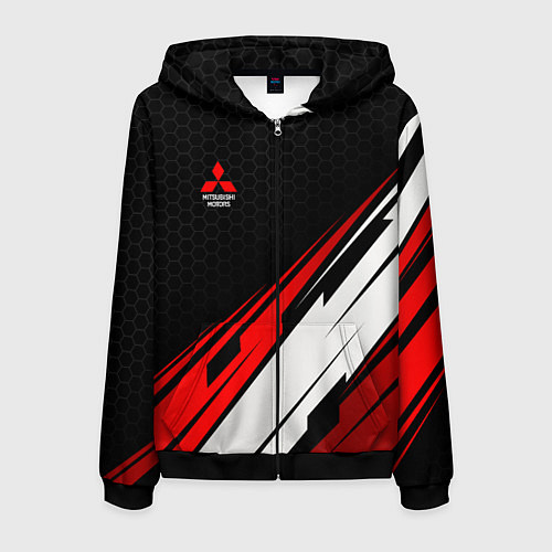 Мужская толстовка на молнии Mitsubishi - красная абстракция / 3D-Черный – фото 1