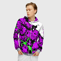 Толстовка 3D на молнии мужская Зелёно-розовая абстракция на белом фоне, цвет: 3D-меланж — фото 2