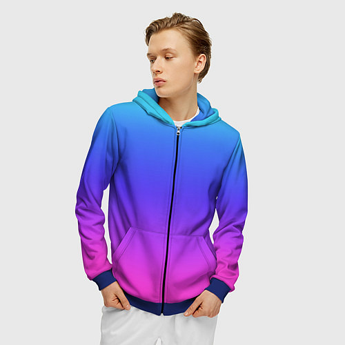 Мужская толстовка на молнии Градиент закат сине-розовый / 3D-Синий – фото 3