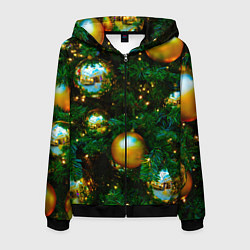 Толстовка 3D на молнии мужская Новогодние украшения на ветках, цвет: 3D-черный