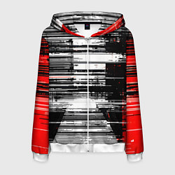 Толстовка 3D на молнии мужская Горизонтальные чёрные линии на бело-красном фоне, цвет: 3D-белый