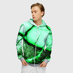 Толстовка 3D на молнии мужская Трещины на абстрактном зелёном фоне, цвет: 3D-меланж — фото 2