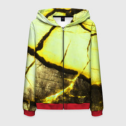 Толстовка 3D на молнии мужская Трещины на абстрактном жёлтом фоне, цвет: 3D-красный