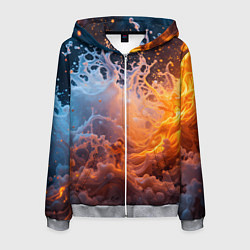 Толстовка 3D на молнии мужская Брызги воды и огня, цвет: 3D-меланж