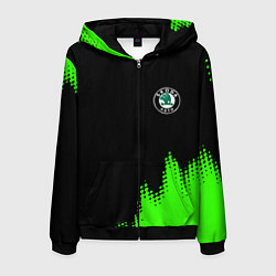 Толстовка 3D на молнии мужская Skoda краски зеленые, цвет: 3D-черный