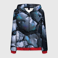 Толстовка 3D на молнии мужская Жидкая субстанция серая, цвет: 3D-красный