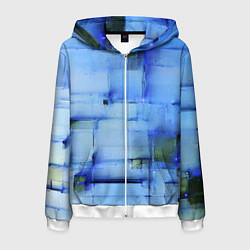 Толстовка 3D на молнии мужская Чёрные пятна на синем фоне абстракция, цвет: 3D-белый