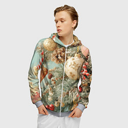 Толстовка 3D на молнии мужская Елочные новогодние игрушки, цвет: 3D-меланж — фото 2