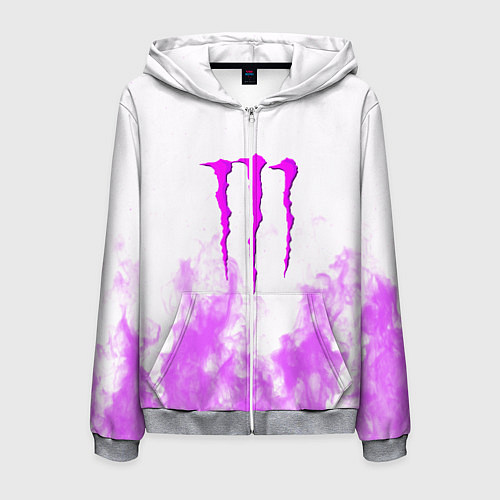 Мужская толстовка на молнии Monster energy neon flame / 3D-Меланж – фото 1