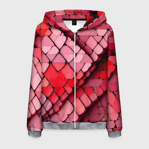 Мужская толстовка на молнии Красные рельефные плитки / 3D-Меланж – фото 1