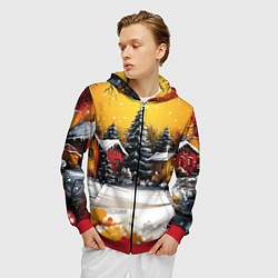 Толстовка 3D на молнии мужская Новогодний двор, цвет: 3D-красный — фото 2