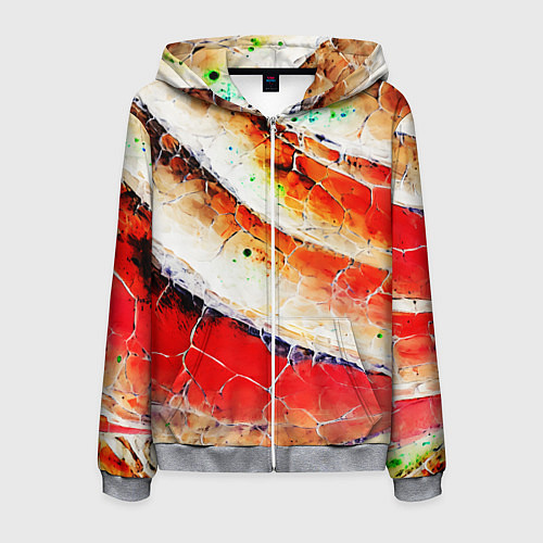 Мужская толстовка на молнии Красно-белая волнистая абстракция / 3D-Меланж – фото 1