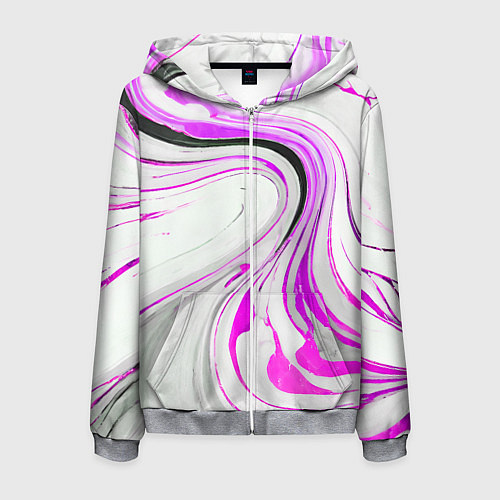 Мужская толстовка на молнии Волнистые чёрно-фиолетовые линии на белом фоне / 3D-Меланж – фото 1