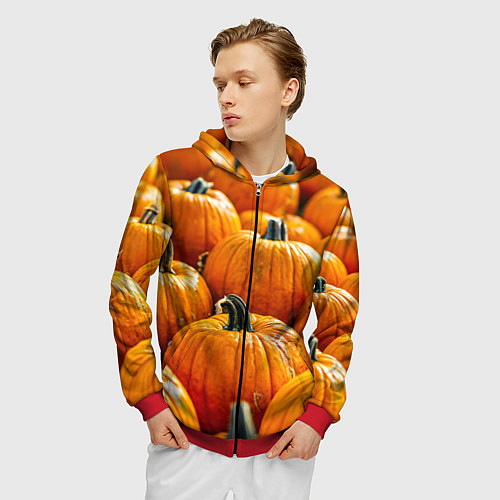 Мужская толстовка на молнии Много тыкв / 3D-Красный – фото 3