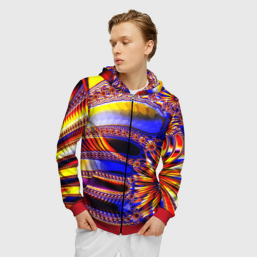 Мужская толстовка на молнии Психоделика стекло / 3D-Красный – фото 3