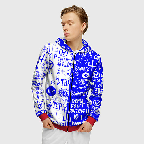 Мужская толстовка на молнии Twenty one pilots лого / 3D-Красный – фото 3