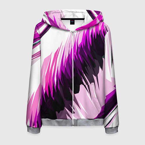 Мужская толстовка на молнии Чёрно-розовые острые полосы на белом фоне / 3D-Меланж – фото 1
