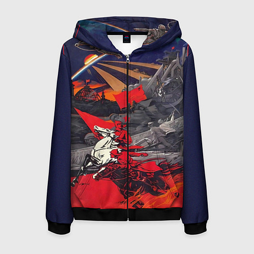 Мужская толстовка на молнии Советский Союз - Заря Человечества / 3D-Черный – фото 1