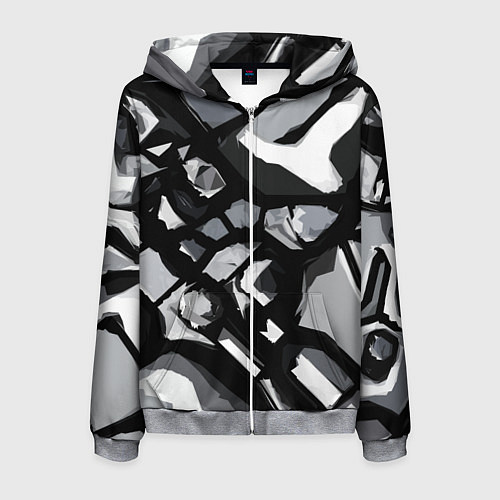 Мужская толстовка на молнии Чёрно-серая абстракция / 3D-Меланж – фото 1