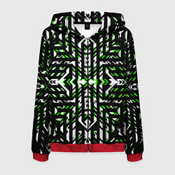 Толстовка 3D на молнии мужская Чёрно-зелёный диагональные полосы на белом фоне, цвет: 3D-красный