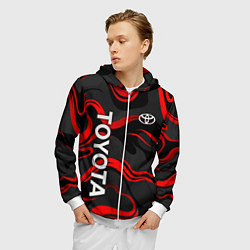 Толстовка 3D на молнии мужская Toyota - красные языки пламени, цвет: 3D-белый — фото 2