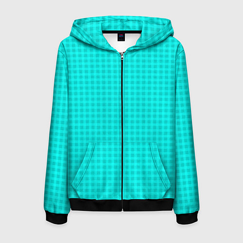 Мужская толстовка на молнии Неоновый голубой паттерн клетка / 3D-Черный – фото 1