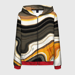 Мужская толстовка на молнии Волнистые чёрно-жёлтые полосы на белом фоне